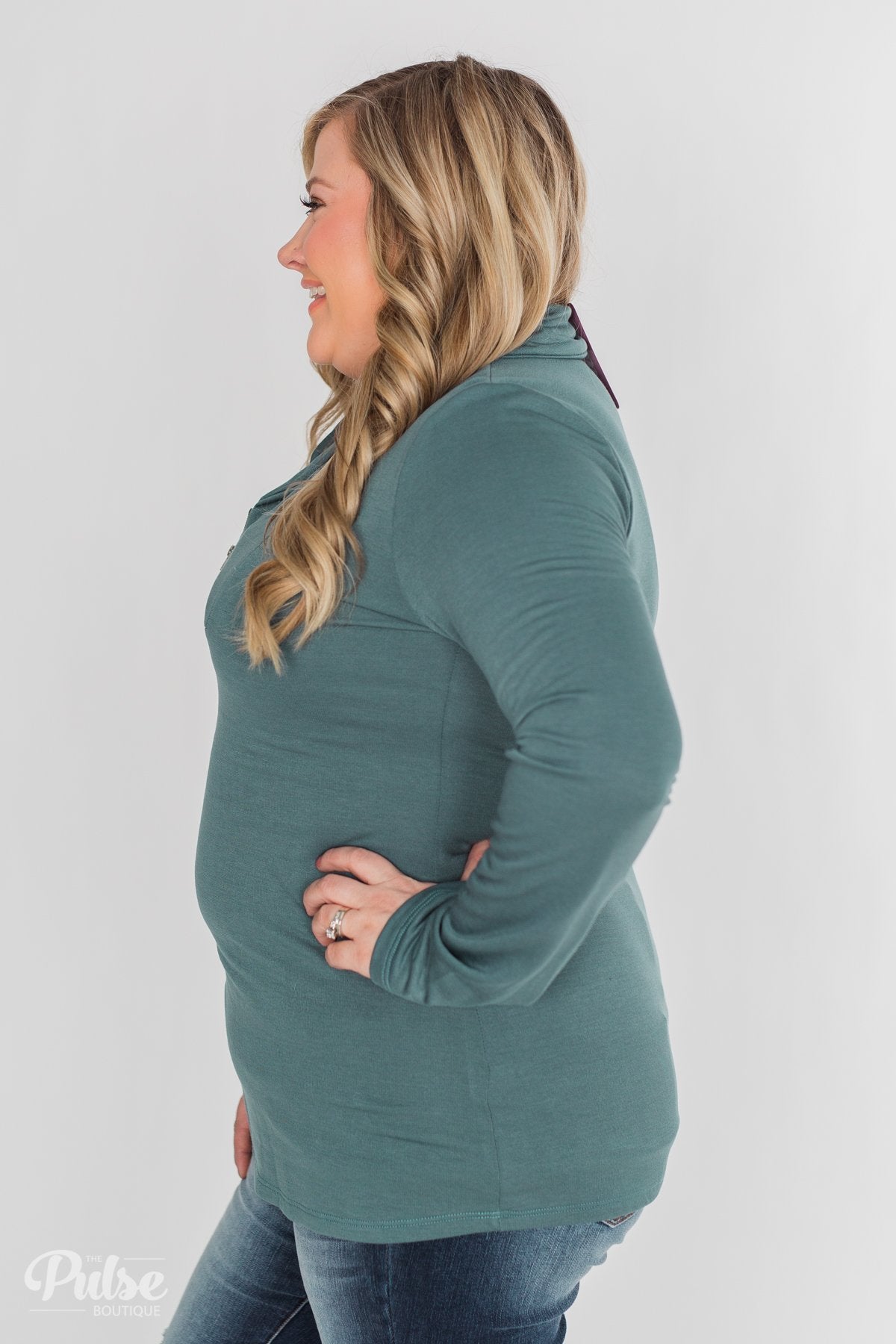 Give Me Time Zipper Pullover Top - Dark Teal