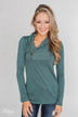 Give Me Time Zipper Pullover Top - Dark Teal