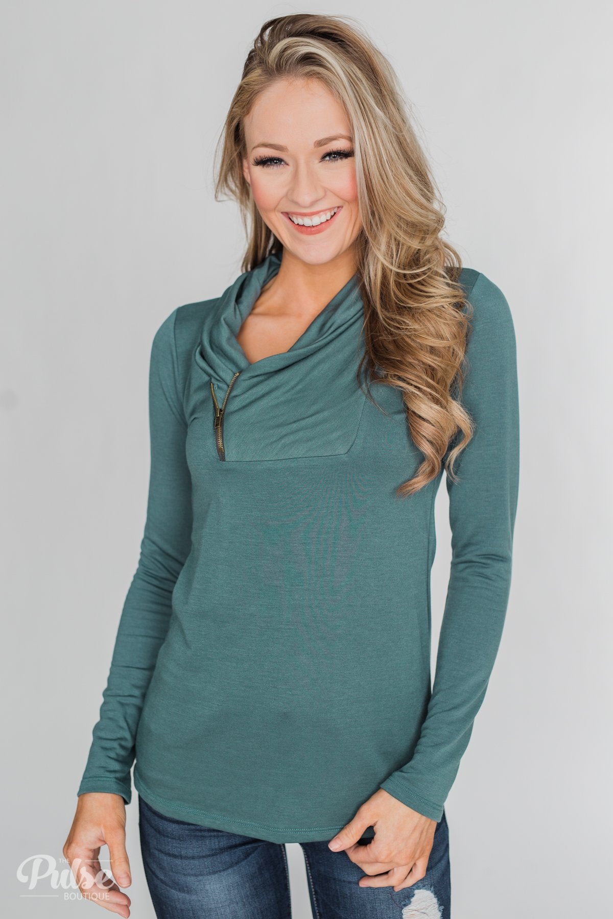 Give Me Time Zipper Pullover Top - Dark Teal