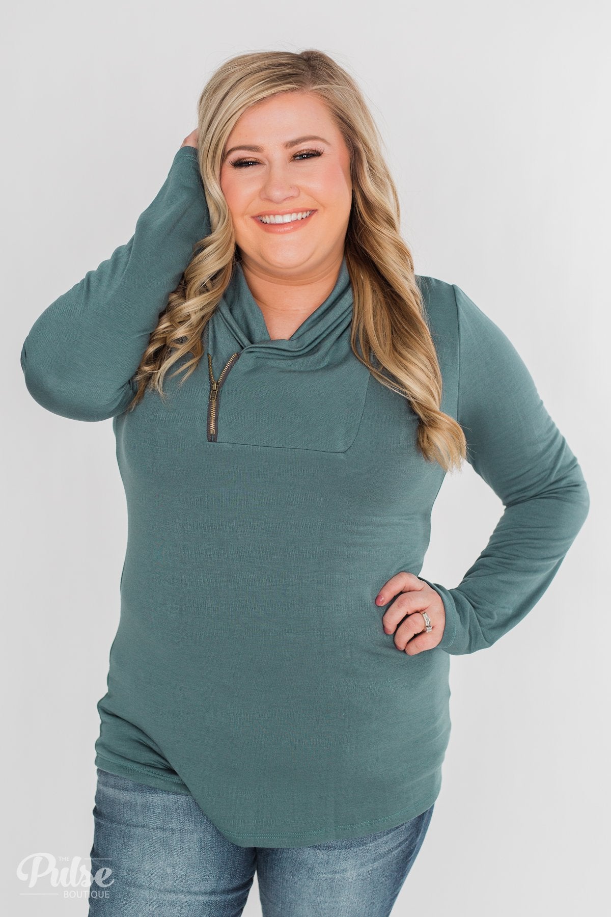 Give Me Time Zipper Pullover Top - Dark Teal