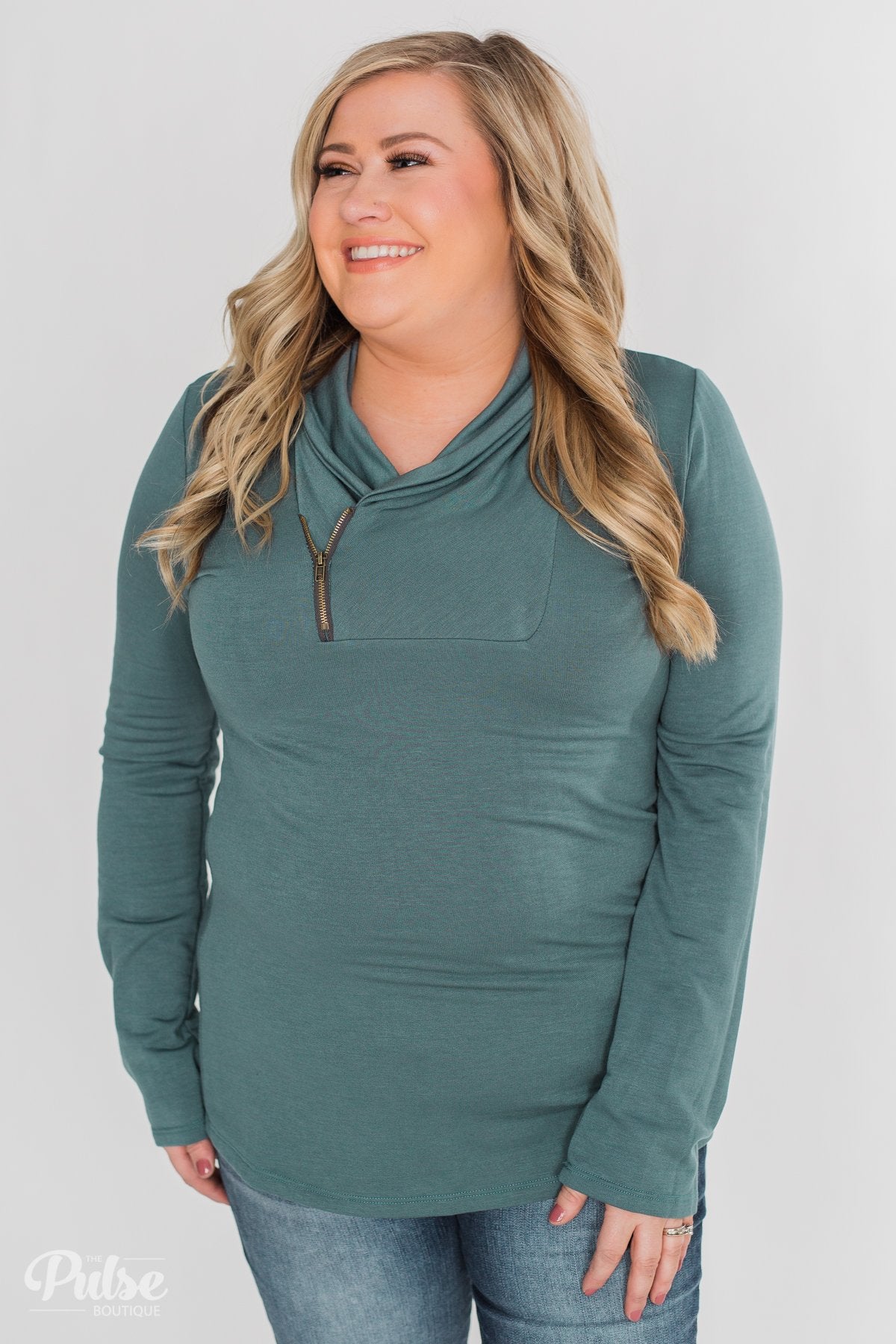 Give Me Time Zipper Pullover Top - Dark Teal