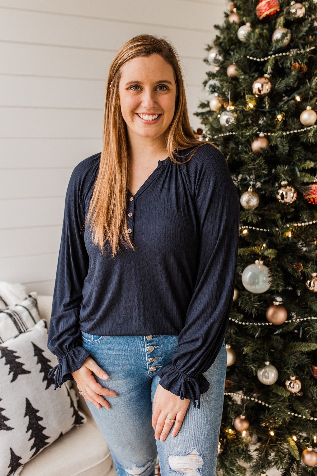 Sail Away With Me Knit Button Top- Navy