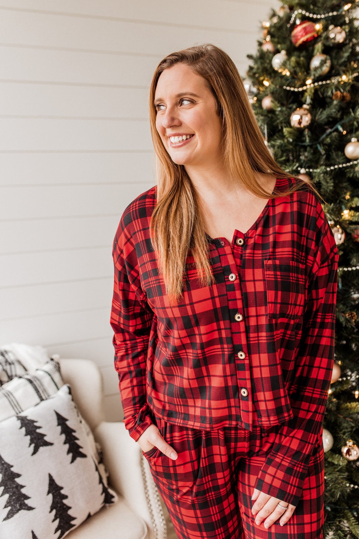 Chasing Snowflakes Plaid Lounge Top- Red & Black