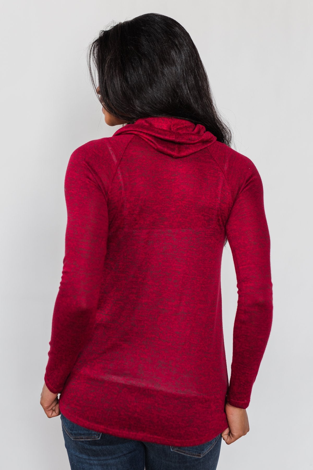 Charming Ways Cowl Neck Button Top- Red