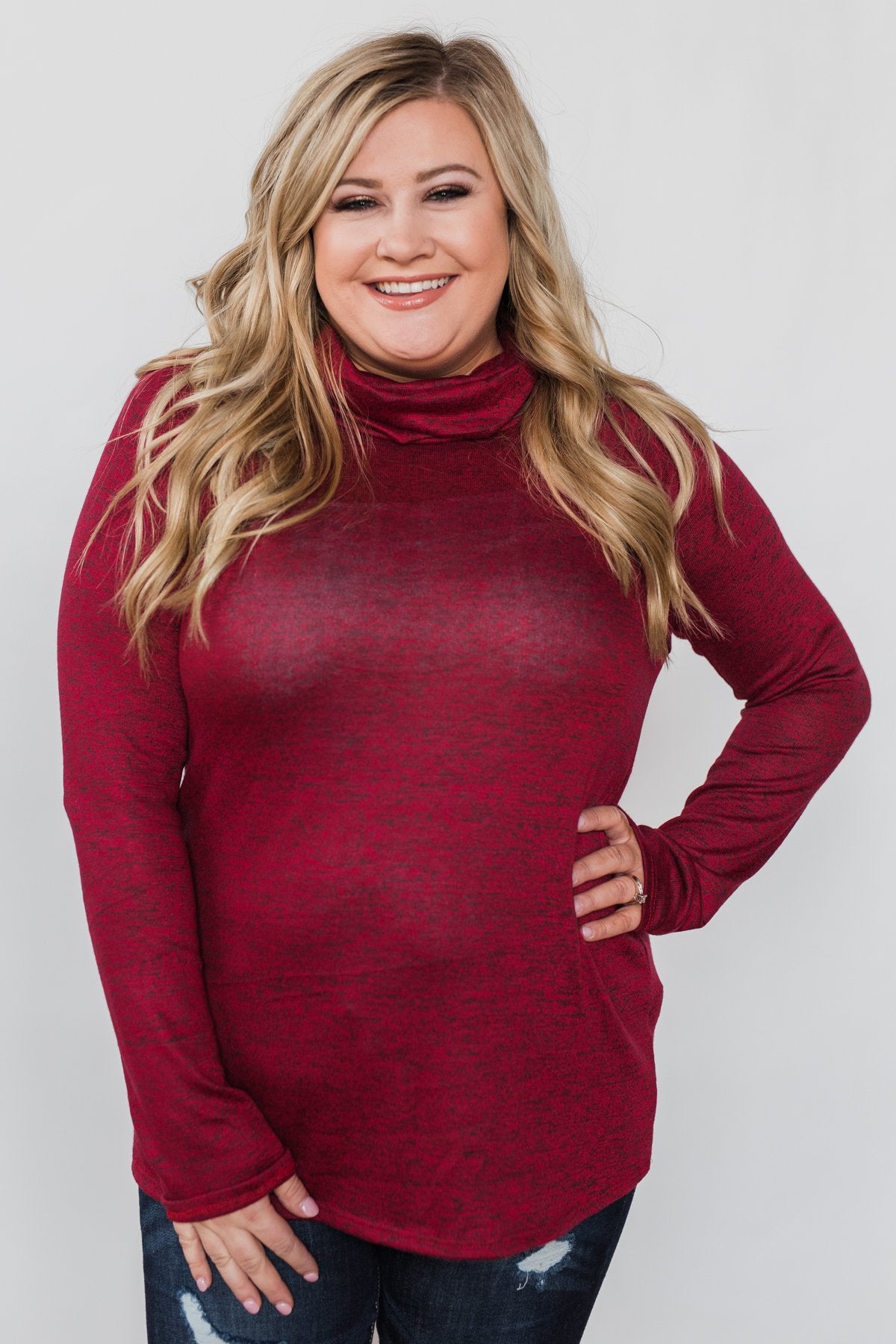 Charming Ways Cowl Neck Button Top- Red