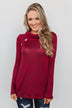 Charming Ways Cowl Neck Button Top- Red