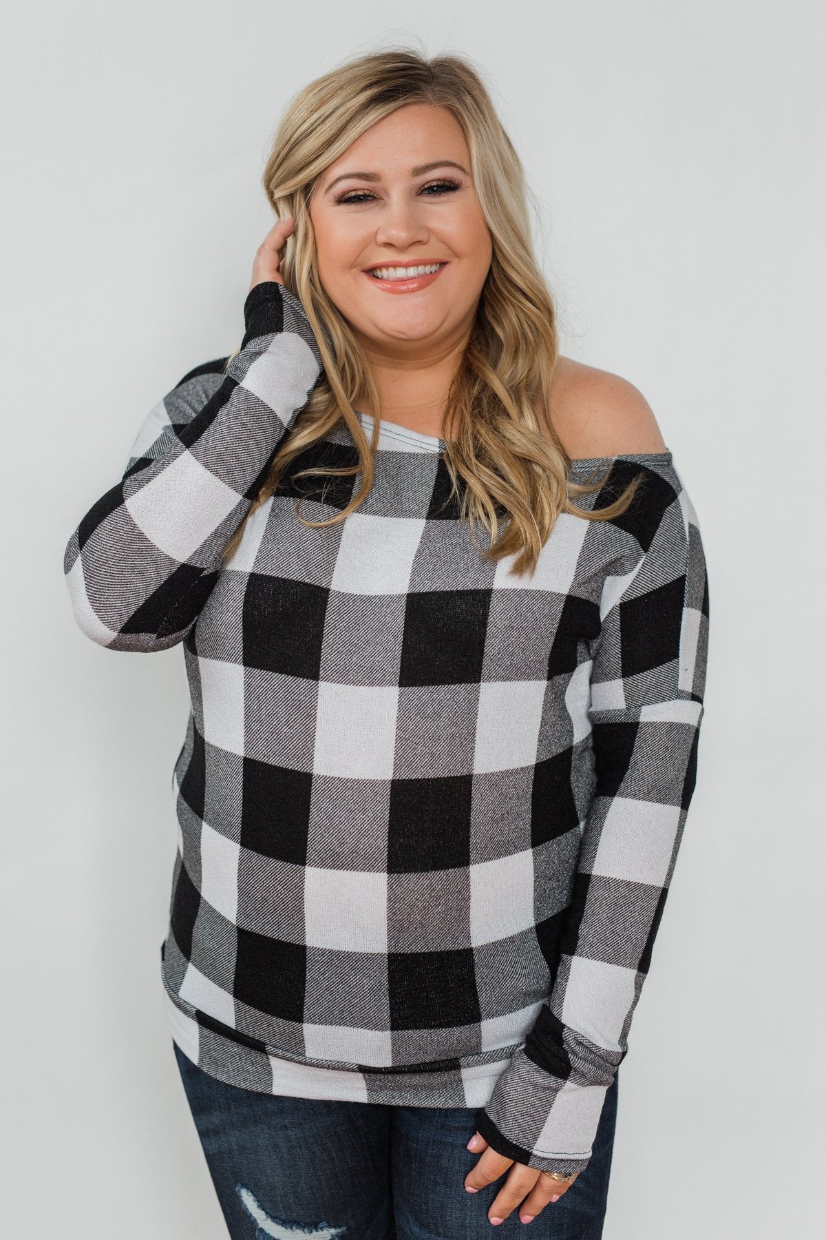 Head Over Heels For You Plaid Top- White & Black