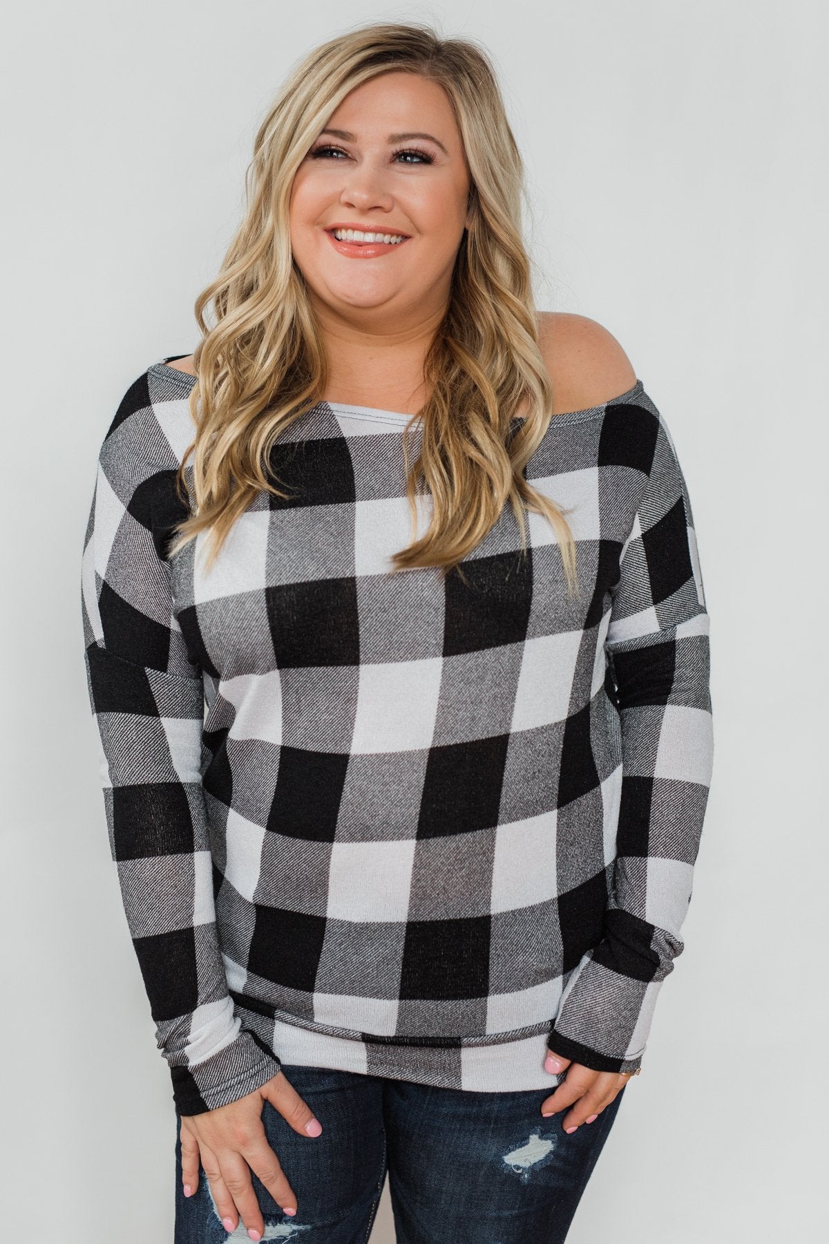 Head Over Heels For You Plaid Top- White & Black