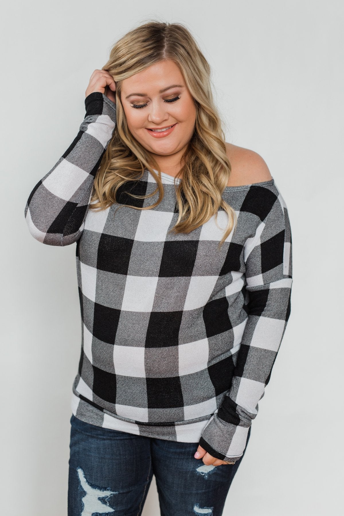 Head Over Heels For You Plaid Top- White & Black