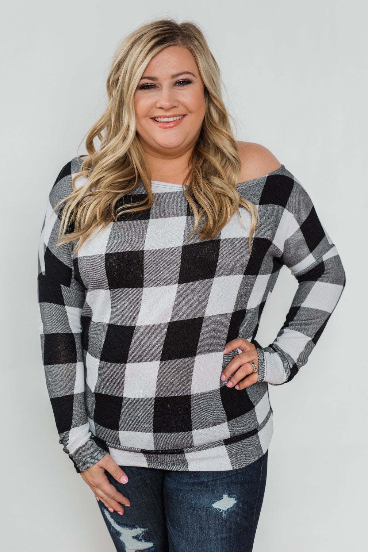 Head Over Heels For You Plaid Top- White & Black