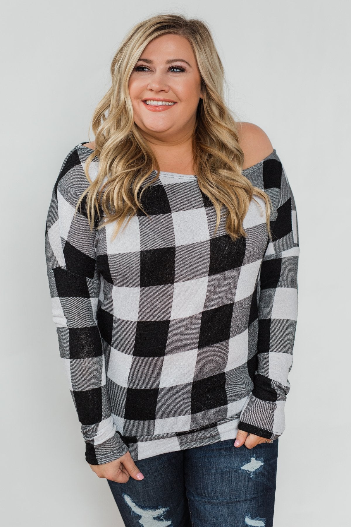 Head Over Heels For You Plaid Top- White & Black