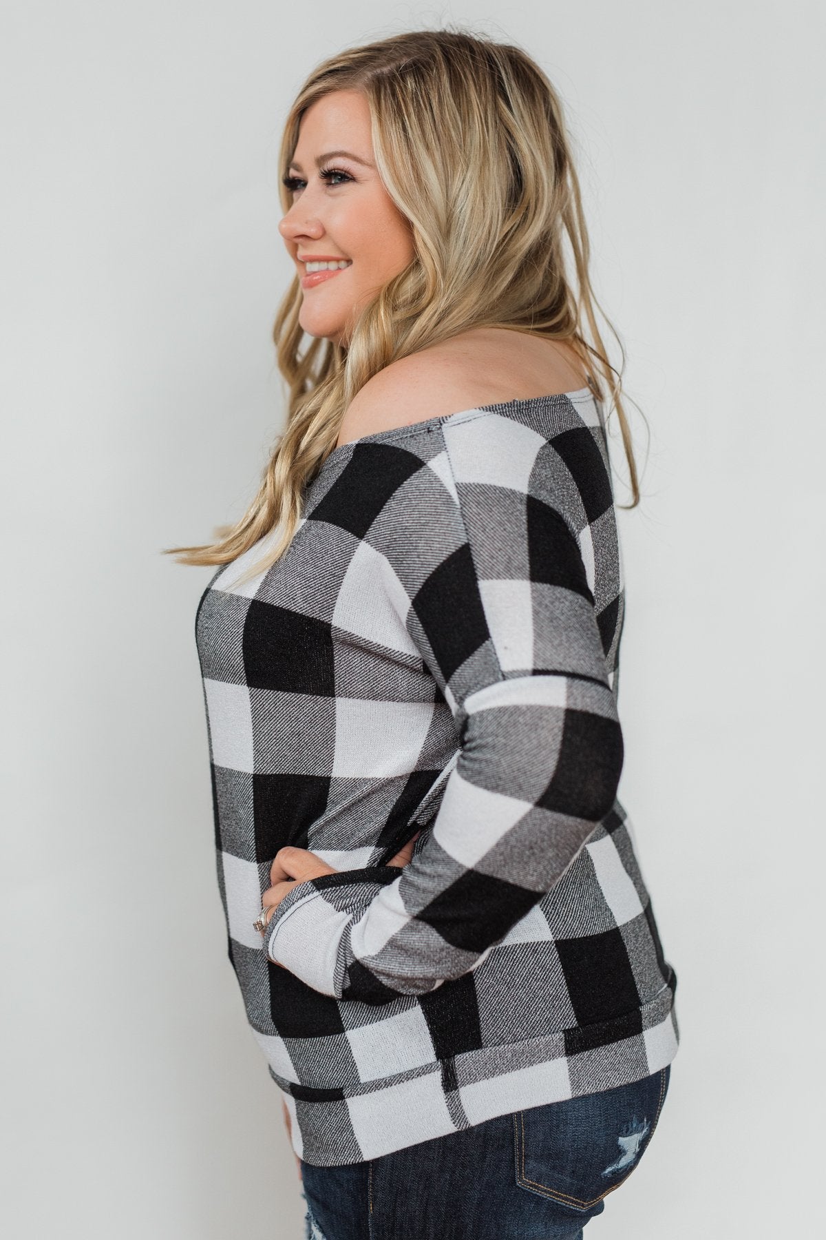 Head Over Heels For You Plaid Top- White & Black