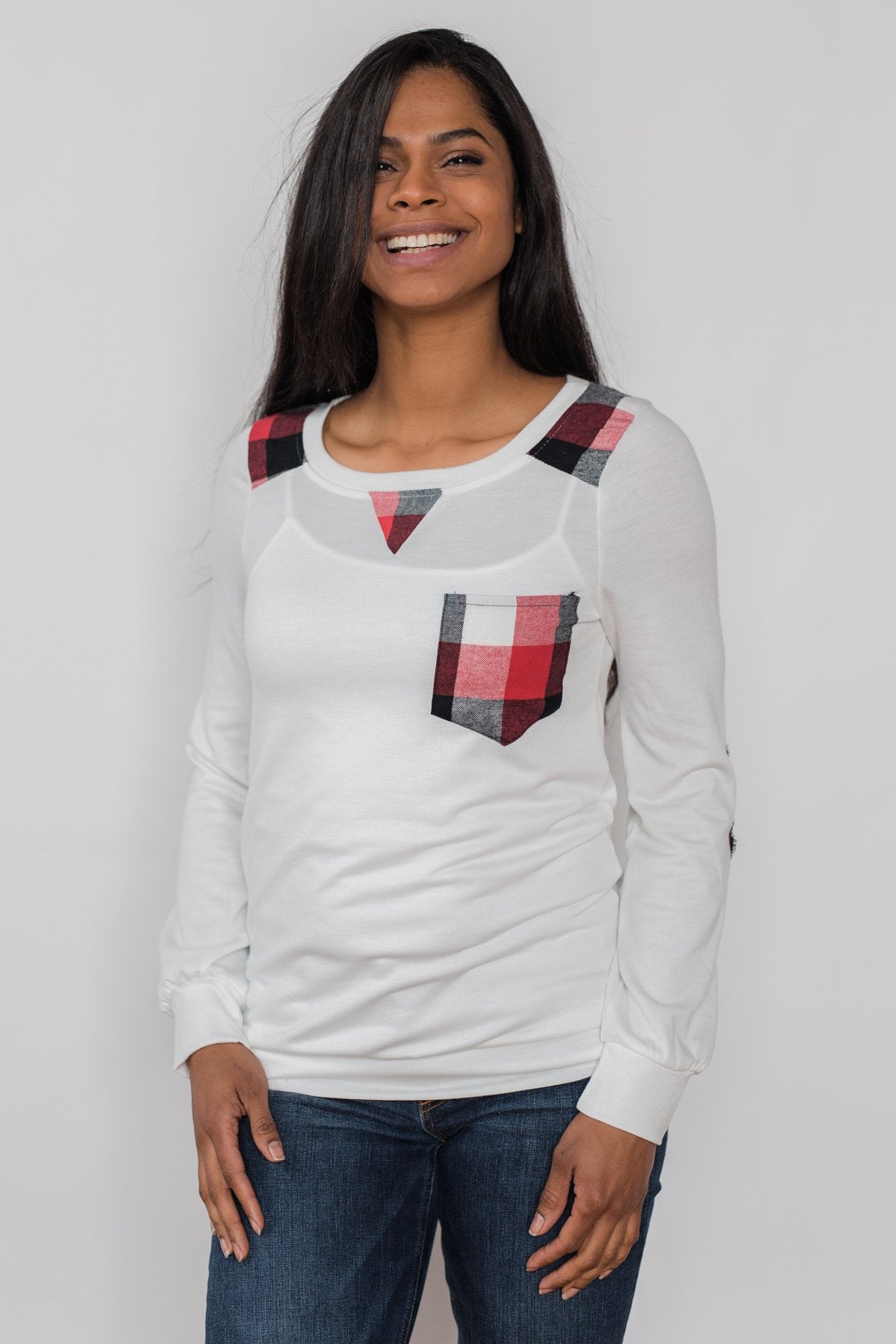 Tangled Up in Plaid Top- Ivory