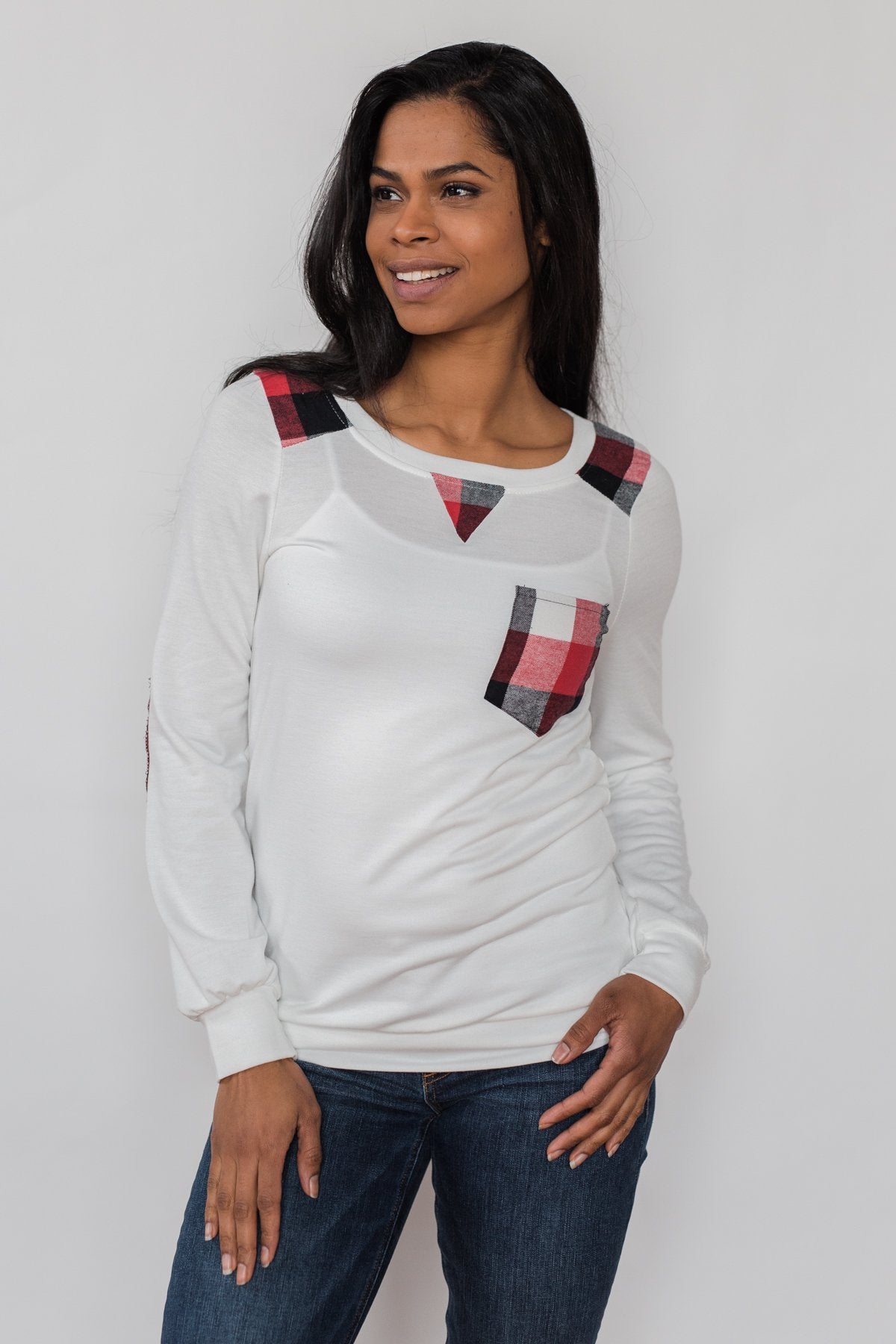 Tangled Up in Plaid Top- Ivory