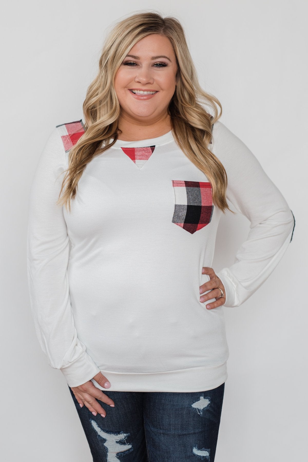 Tangled Up in Plaid Top- Ivory