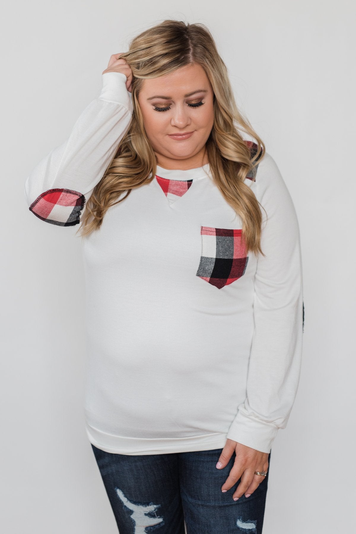 Tangled Up in Plaid Top- Ivory