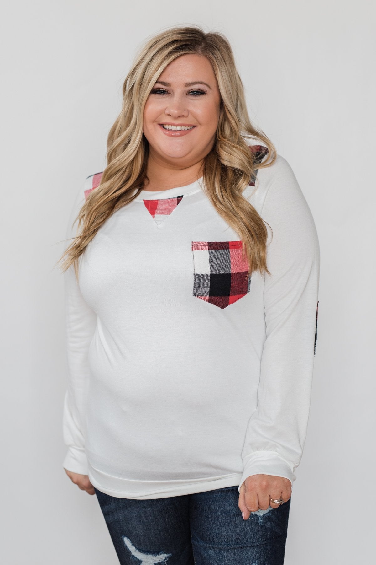 Tangled Up in Plaid Top- Ivory