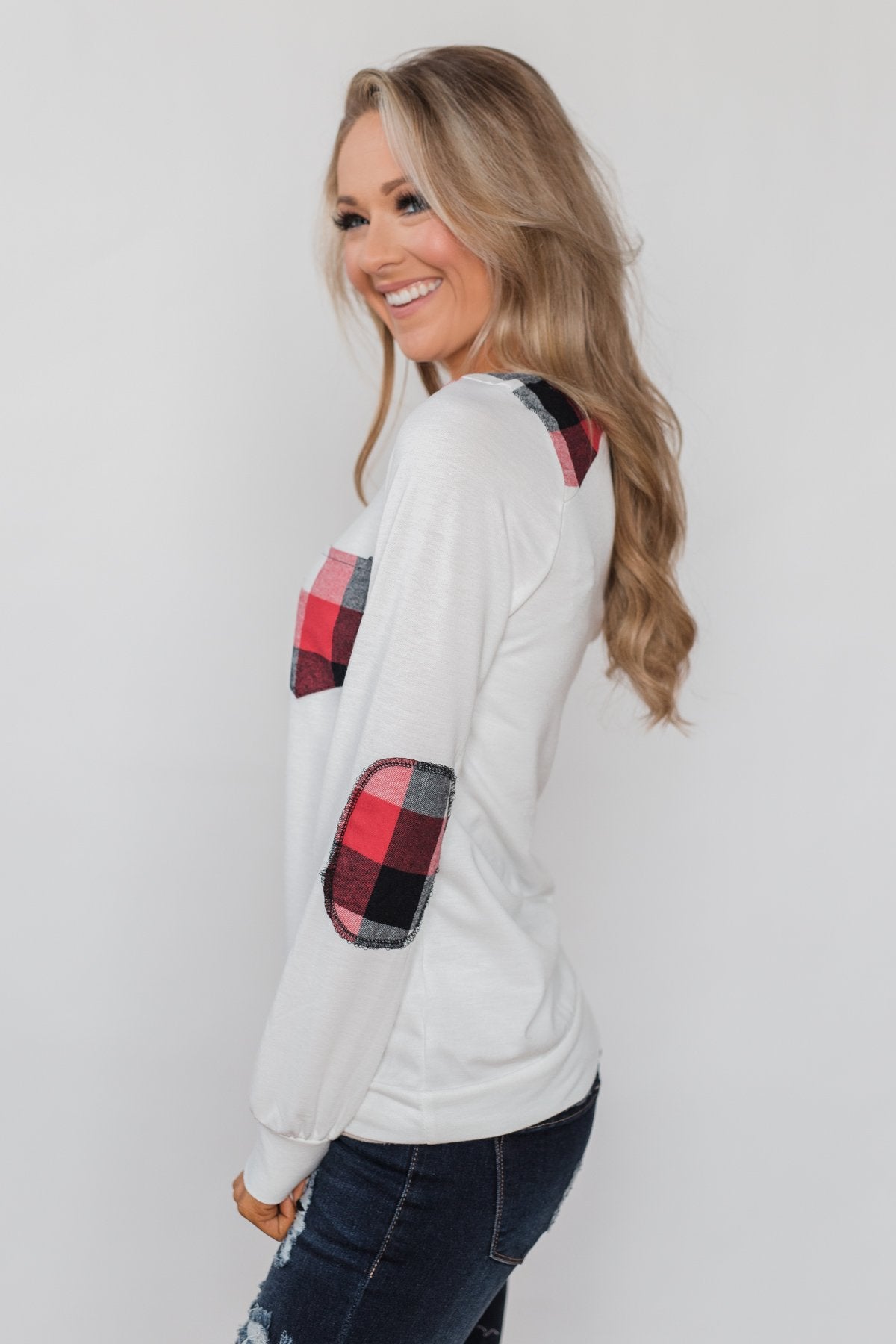 Tangled Up in Plaid Top- Ivory