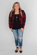 Buffalo Plaid Cardigan- Deep Red & Black