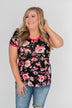 Borrow my Heart Floral V-Neck Pocket Top- Black
