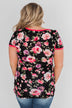 Borrow my Heart Floral V-Neck Pocket Top- Black