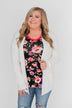Borrow my Heart Floral V-Neck Pocket Top- Black