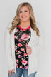 Borrow my Heart Floral V-Neck Pocket Top- Black