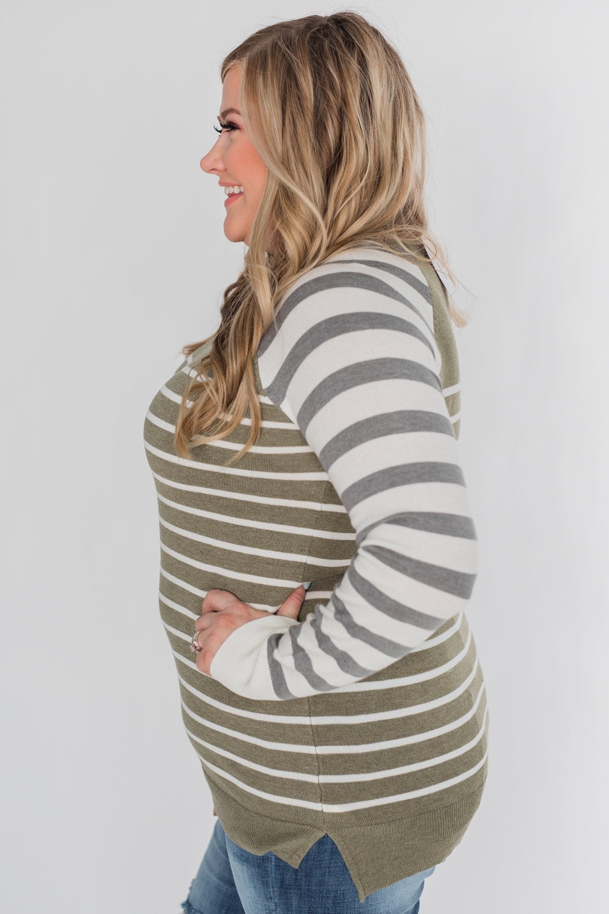 Stuck on You Striped Sweater- Ivory & Olive