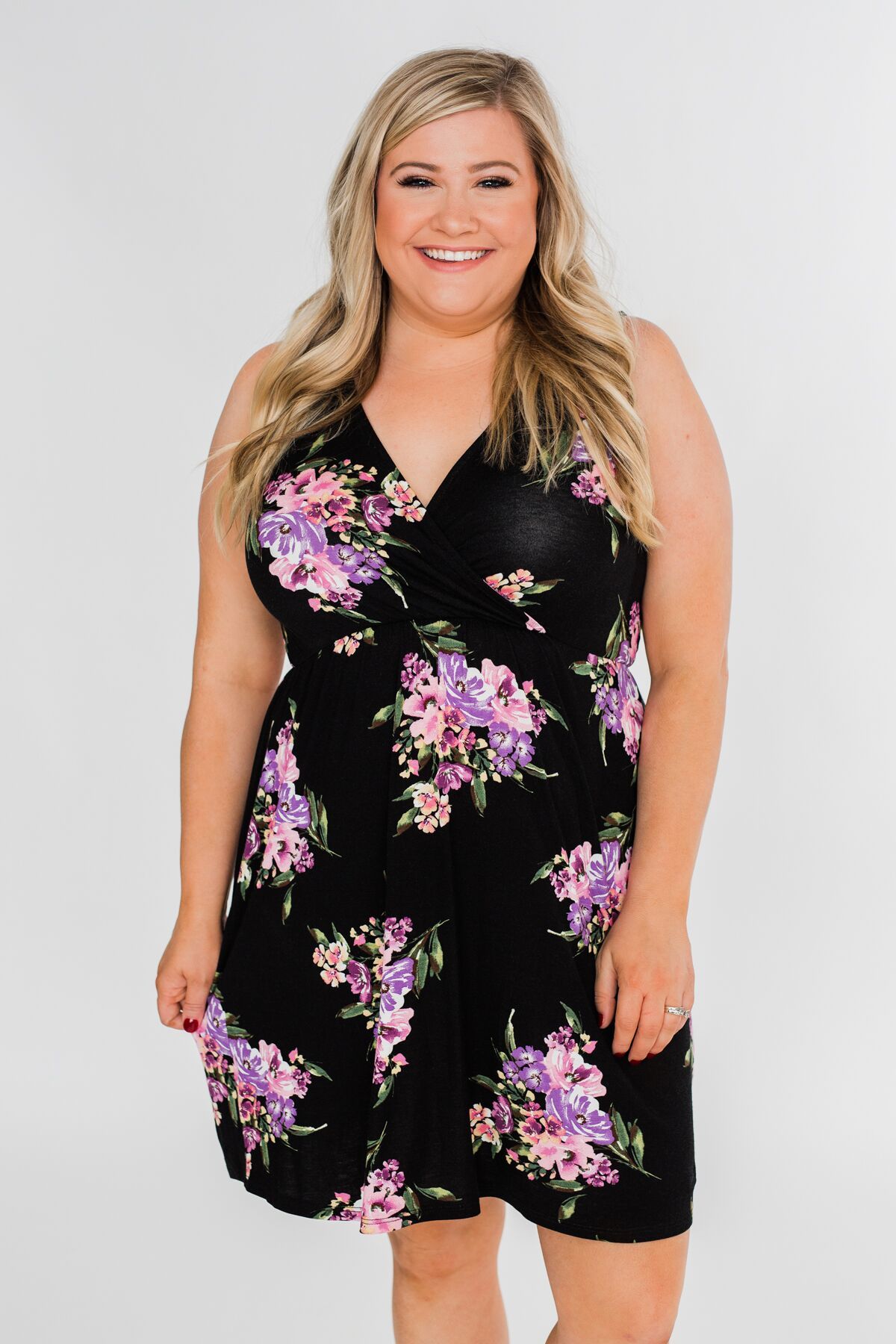 Blooming Beauty Sleeveless Floral Dress- Black