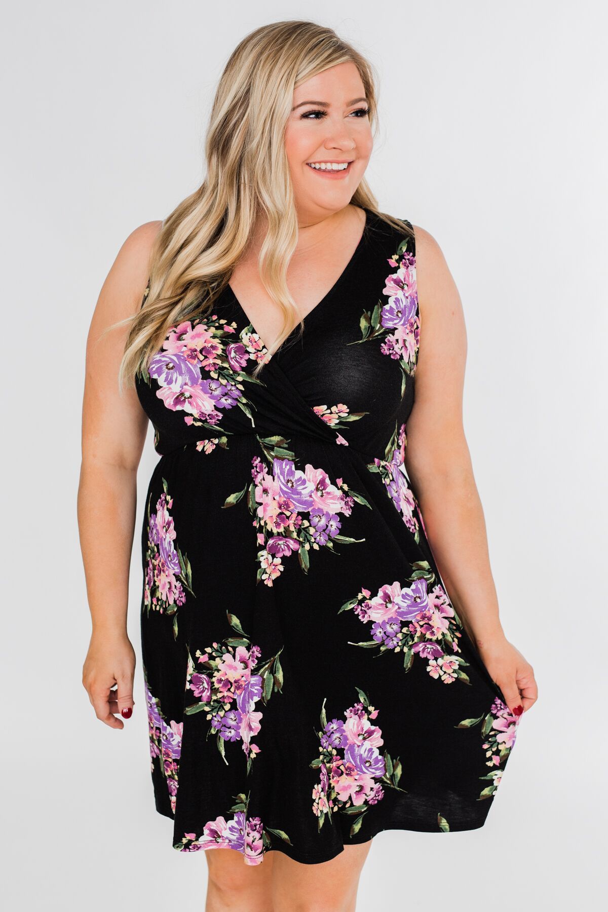 Blooming Beauty Sleeveless Floral Dress- Black