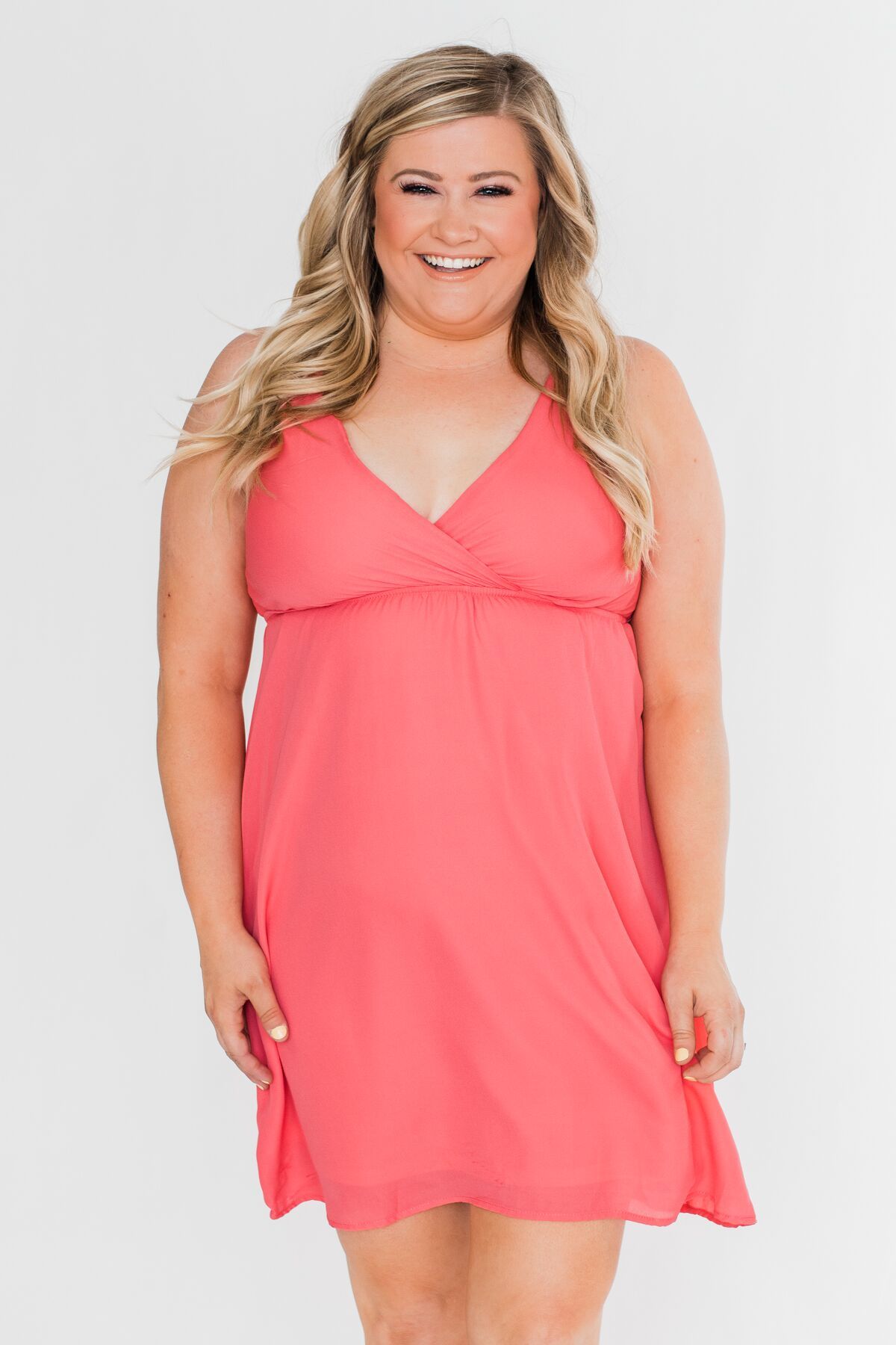 Young Love V-Neck Dress- Coral