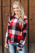 Yours Truly Checkered Off The Shoulder Top- Red